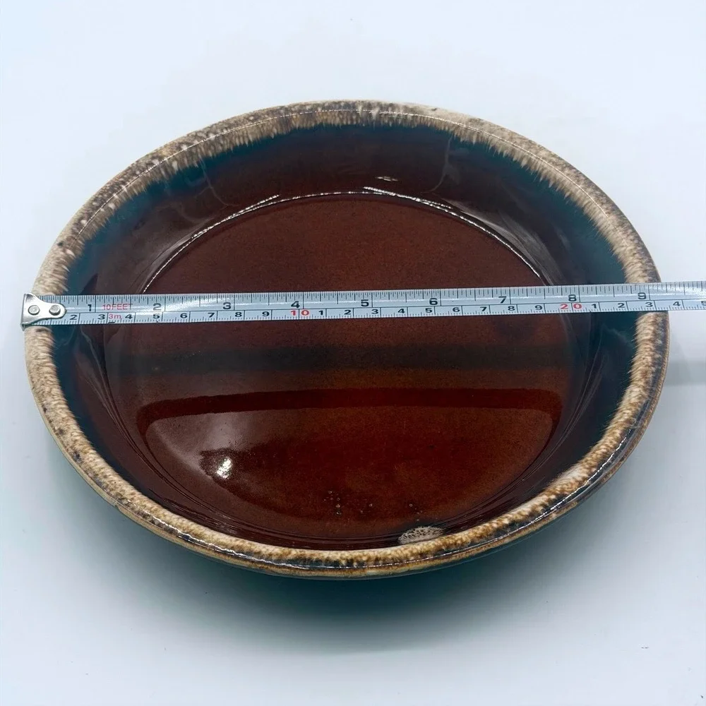 Vintage Brown Drip Glaze Pie Dish Oven Proof USA Stoneware Ceramic Baker 9 Inch